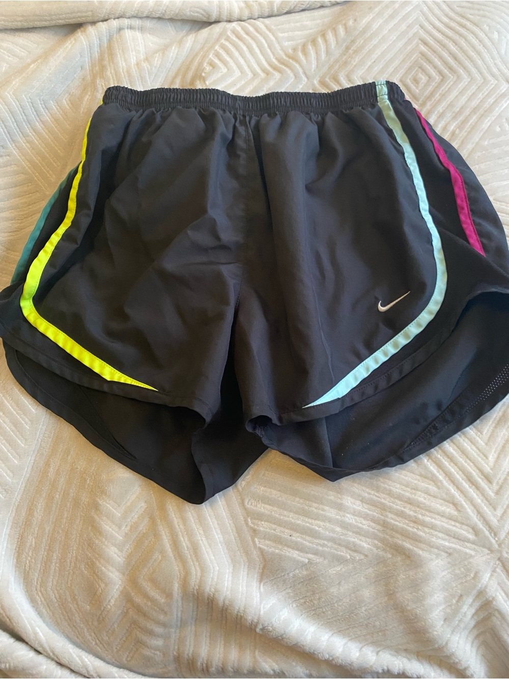Nike Women’s Black Athletic Shorts with Neon Yellow, Teal & Magenta Trim